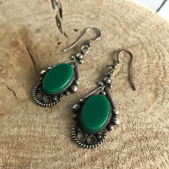 Old pawn 1960s sterling & stone boho earrings - Picture 12 of 15